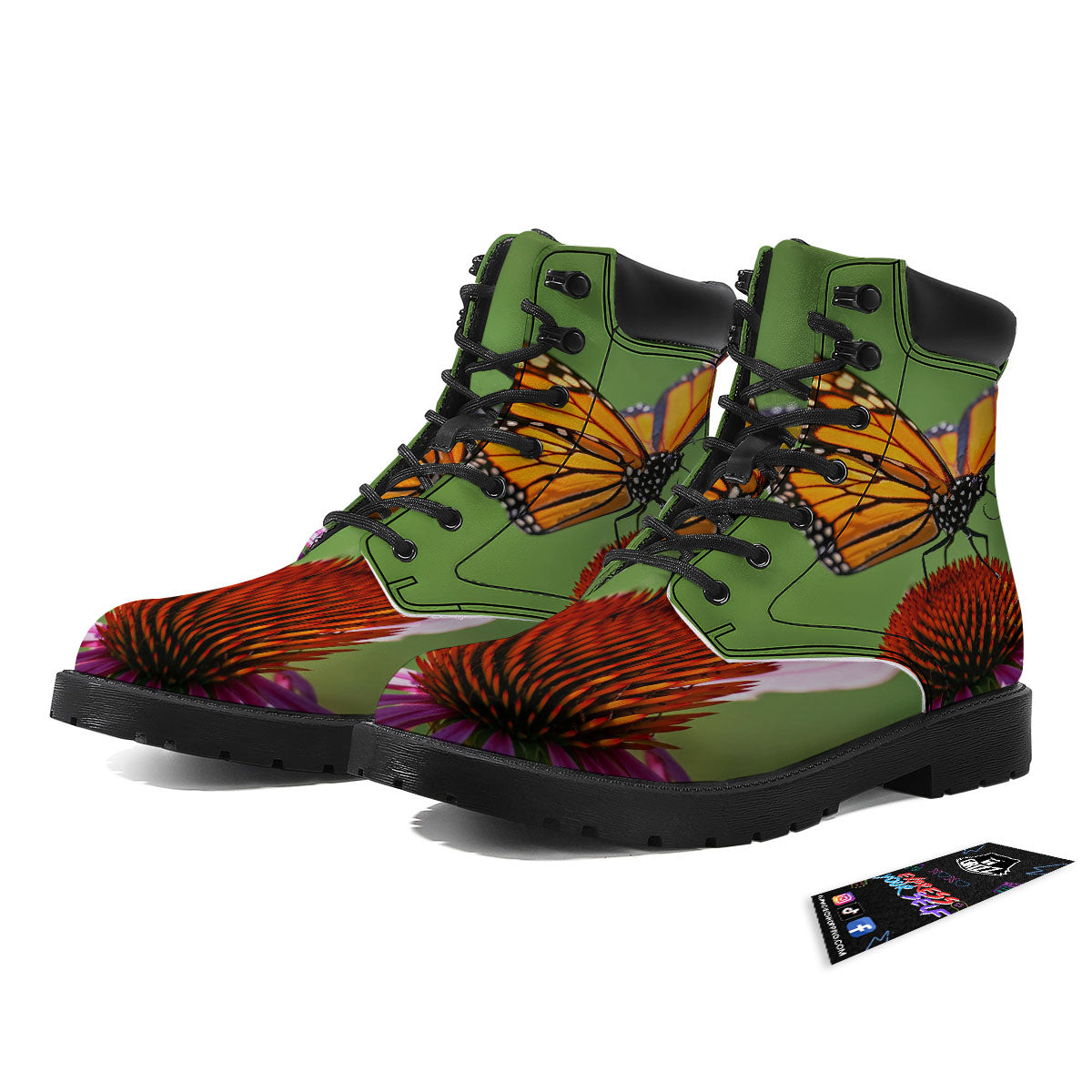 Butterfly Monarch Orange Print Boots-grizzshop