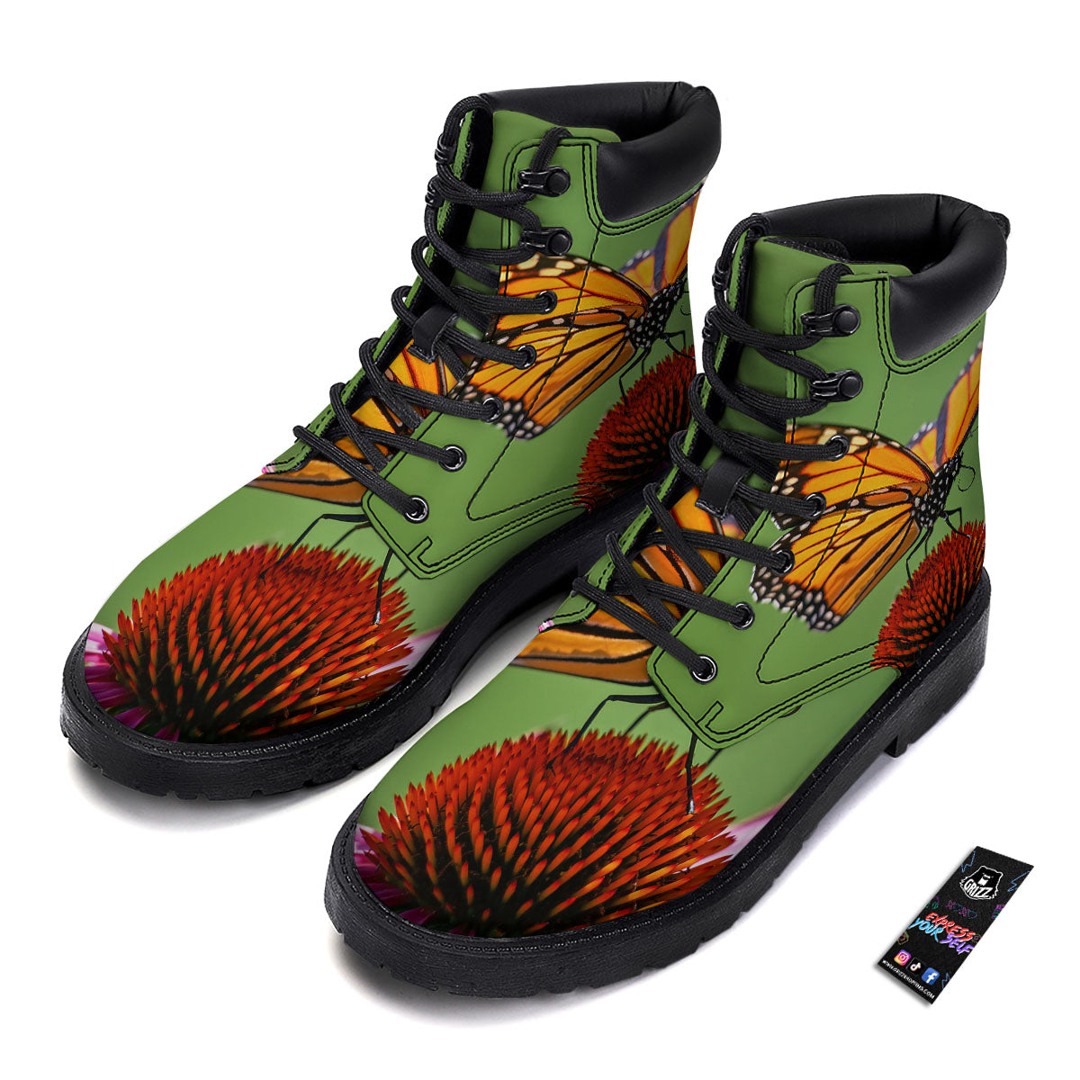 Butterfly Monarch Orange Print Boots-grizzshop