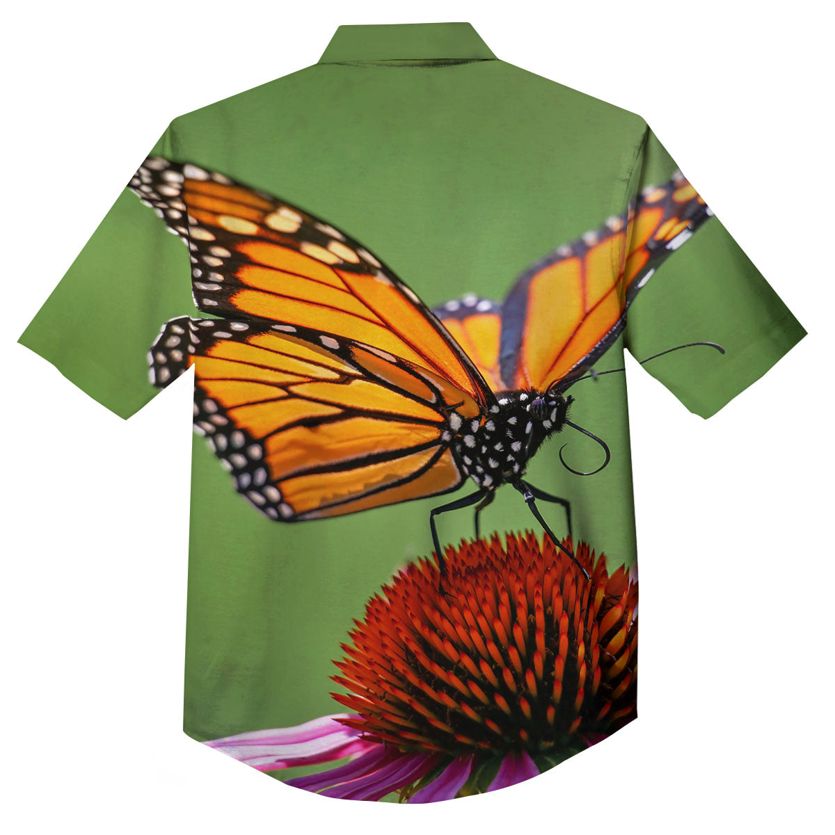Butterfly Monarch Orange Print Button Up Shirt-grizzshop