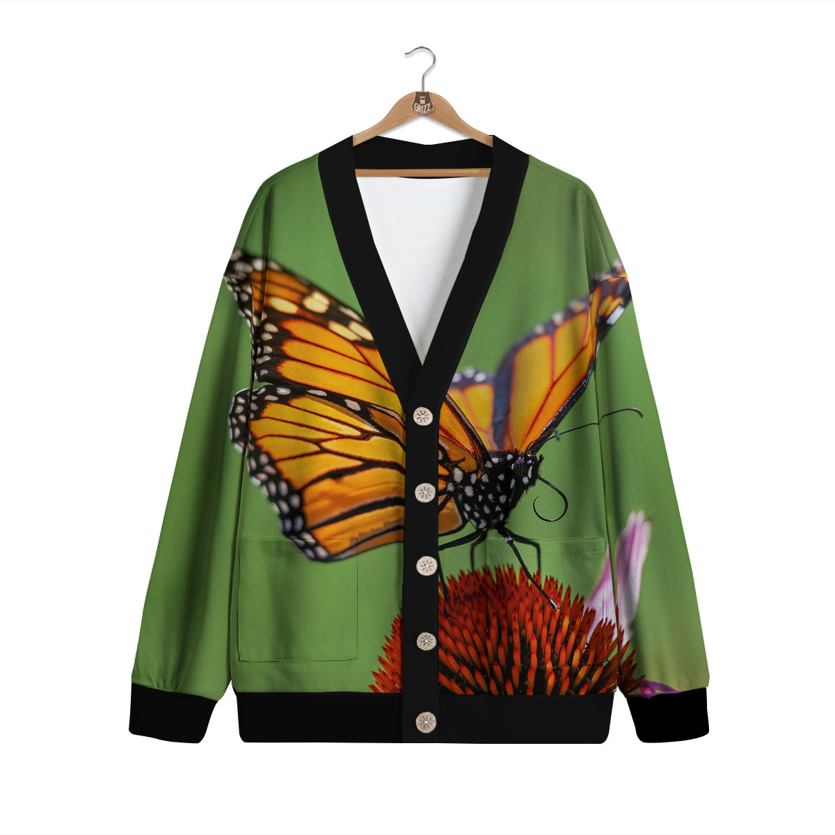 Butterfly Monarch Orange Print Cardigan-grizzshop