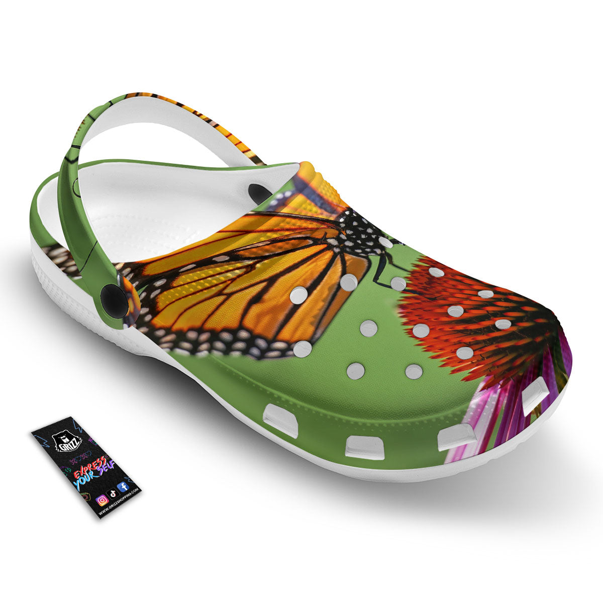 Butterfly Monarch Orange Print Clog-grizzshop