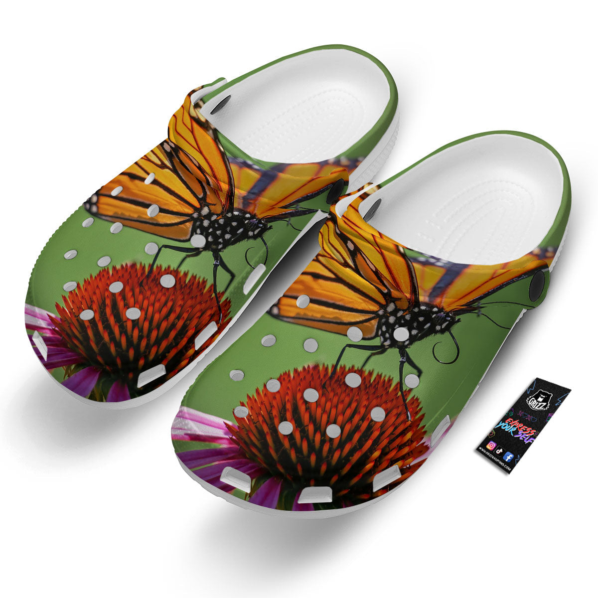 Butterfly Monarch Orange Print Clog-grizzshop