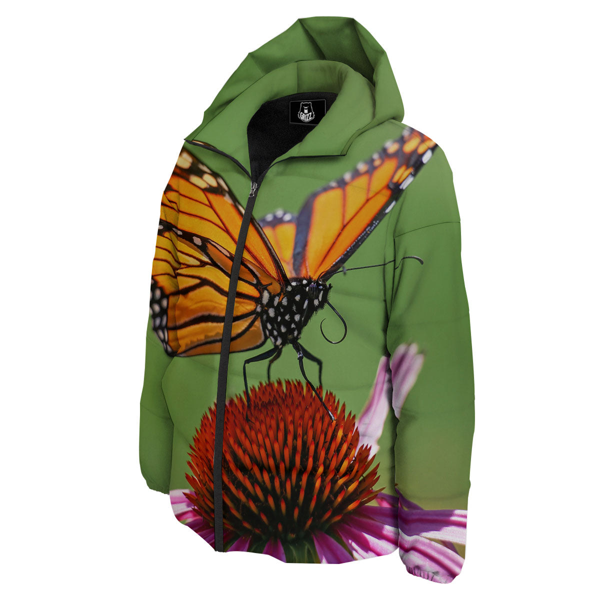 Butterfly Monarch Orange Print Down Jacket-grizzshop