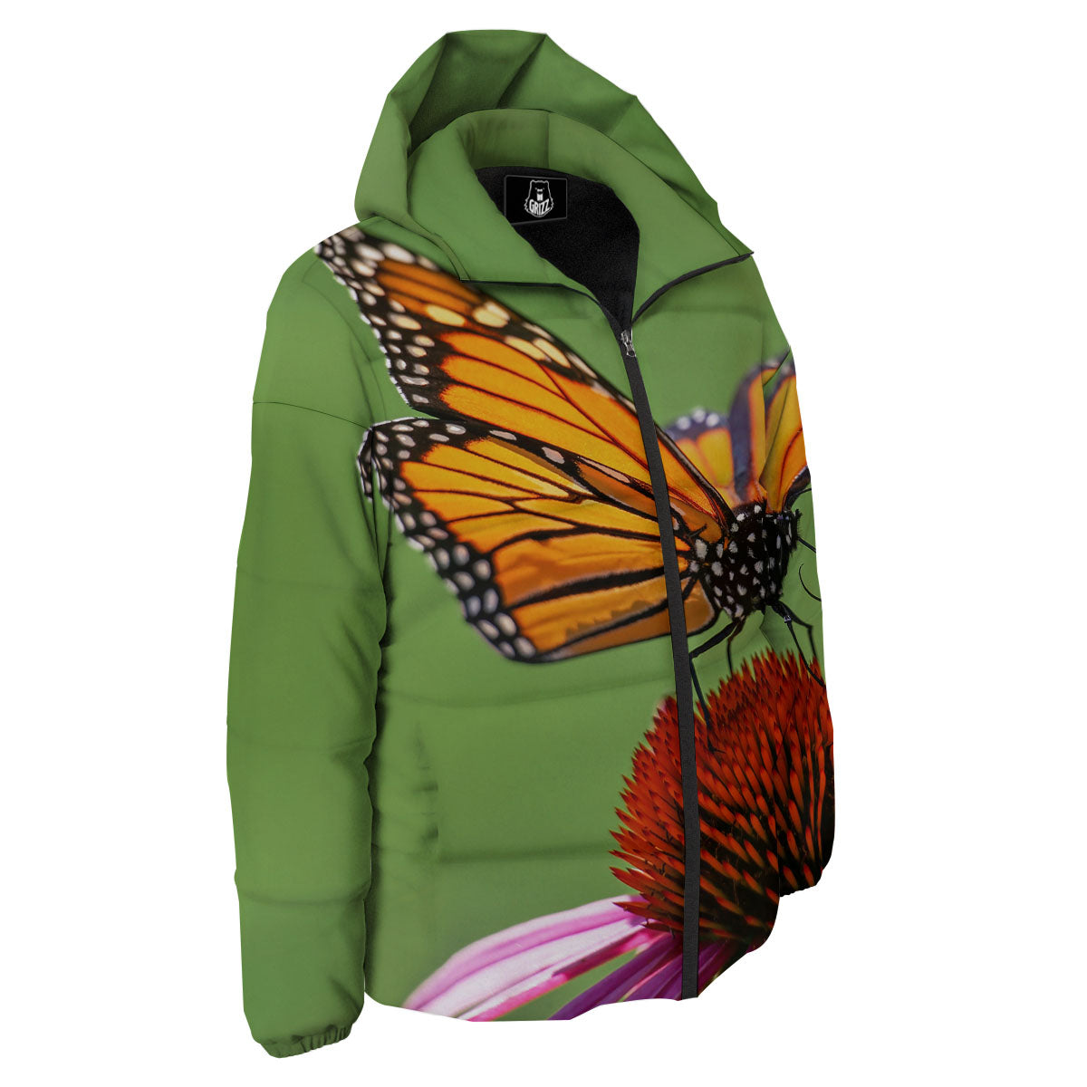 Butterfly Monarch Orange Print Down Jacket-grizzshop