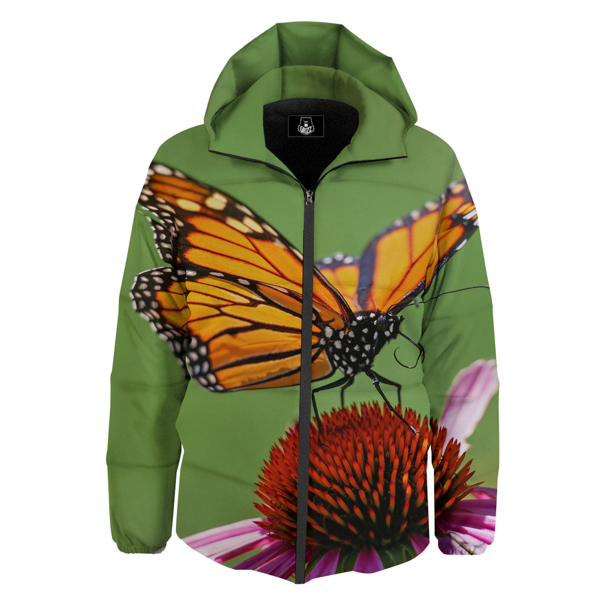 Butterfly Monarch Orange Print Down Jacket-grizzshop