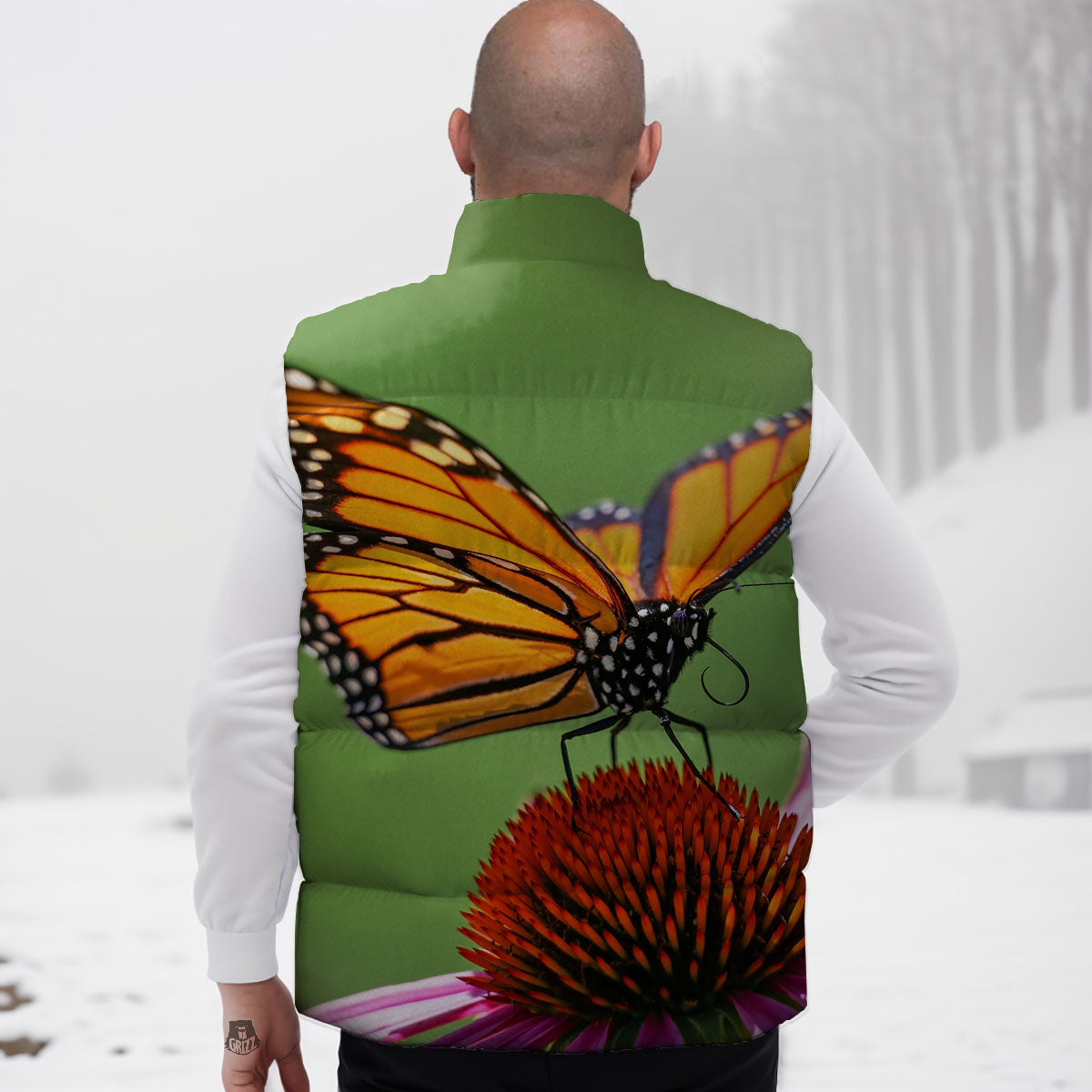 Butterfly Monarch Orange Print Down Vest