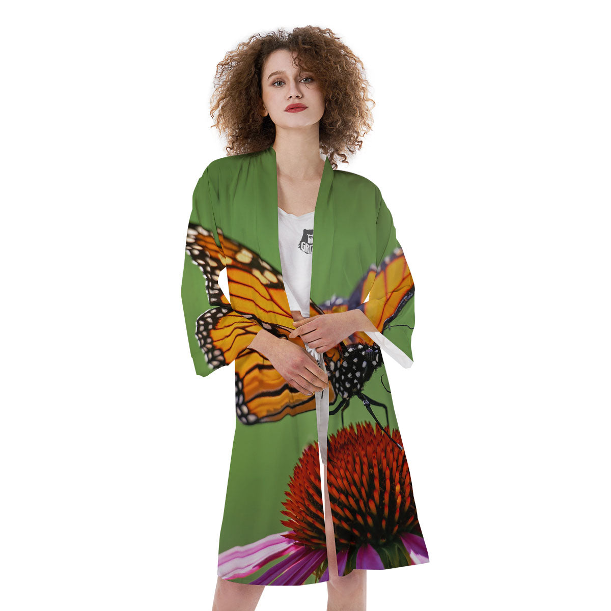 Butterfly Monarch Orange Print Kimono-grizzshop
