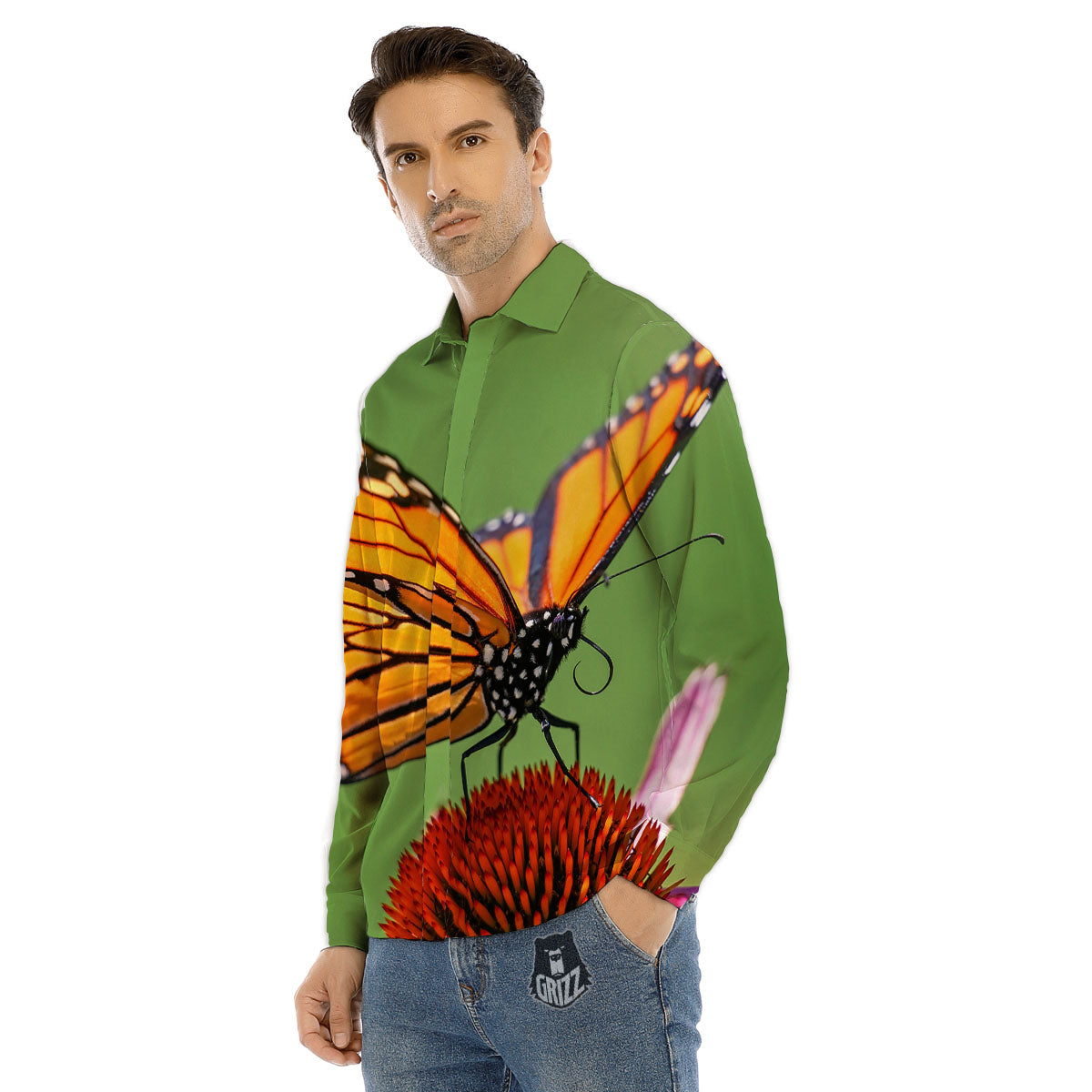 Butterfly Monarch Orange Print Men's Dress Shirts-grizzshop