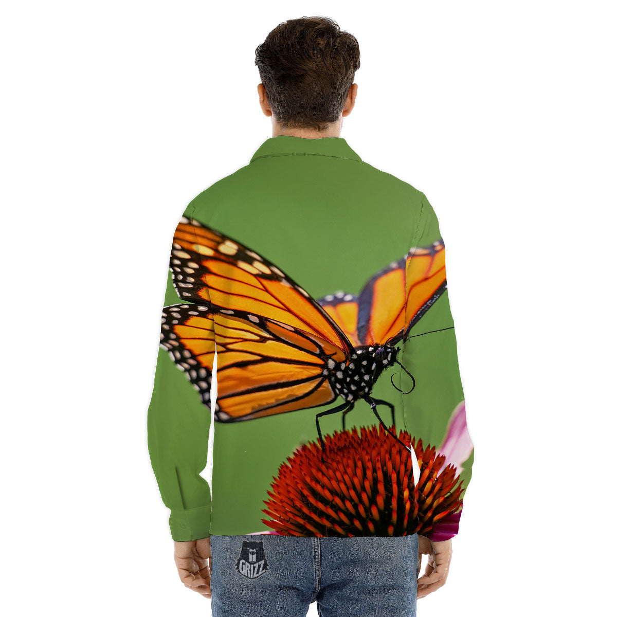 Butterfly Monarch Orange Print Men's Dress Shirts-grizzshop