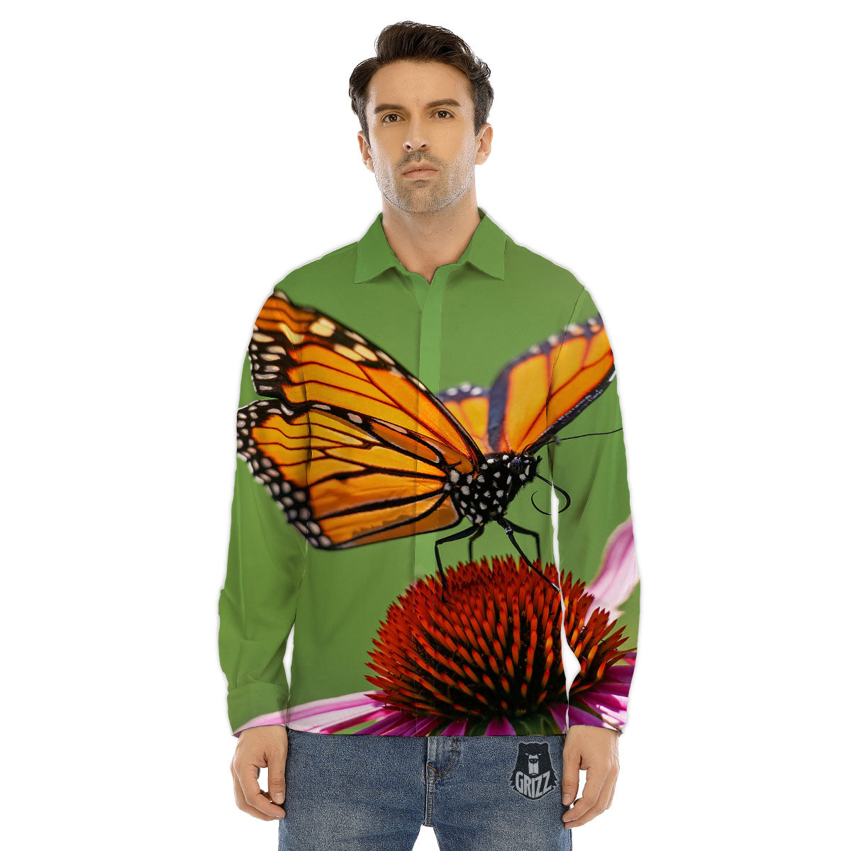Butterfly Monarch Orange Print Men's Dress Shirts-grizzshop