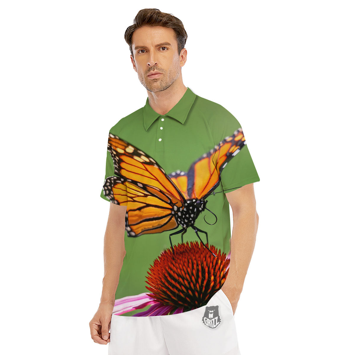Butterfly Monarch Orange Print Men's Golf Shirts-grizzshop