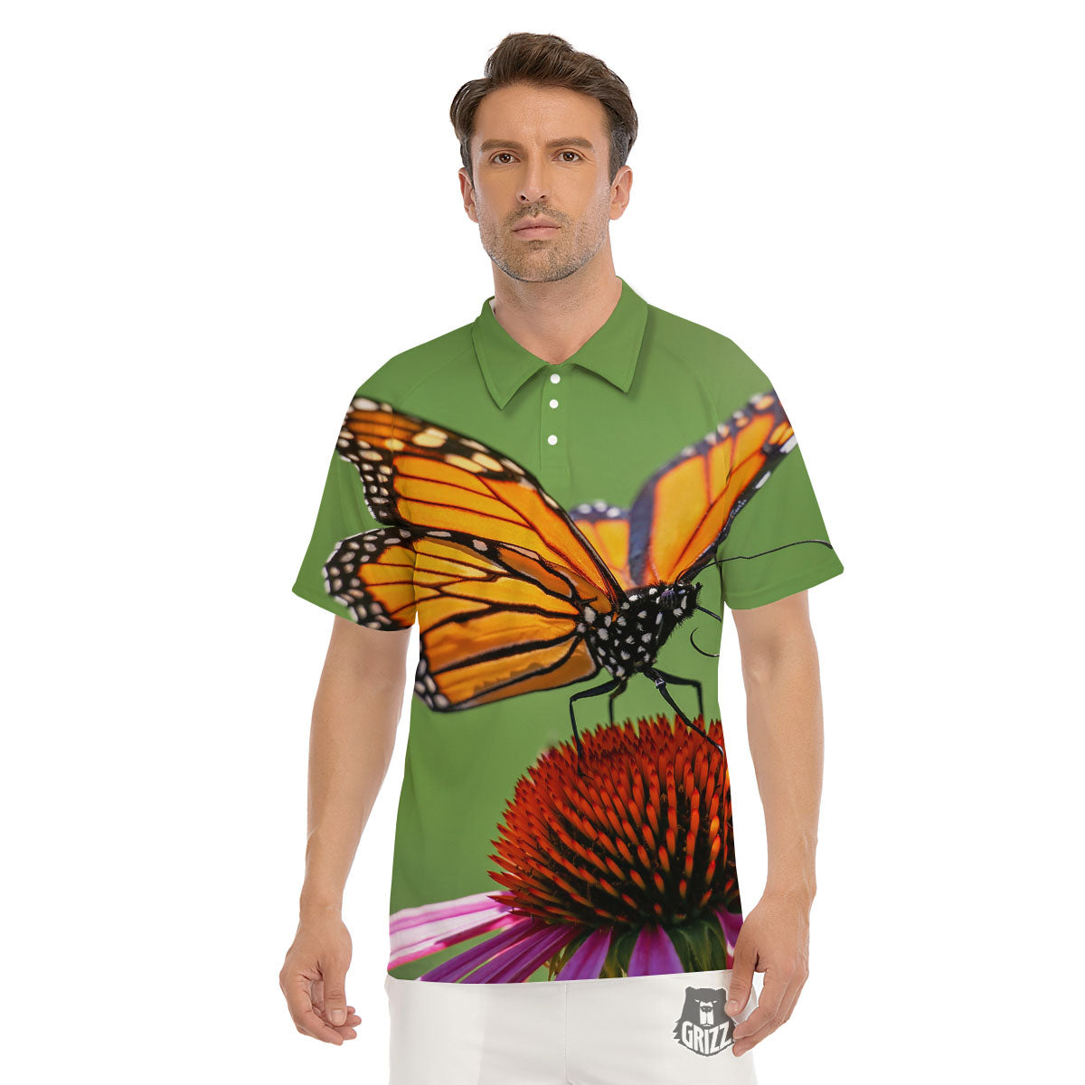 Butterfly Monarch Orange Print Men's Golf Shirts-grizzshop