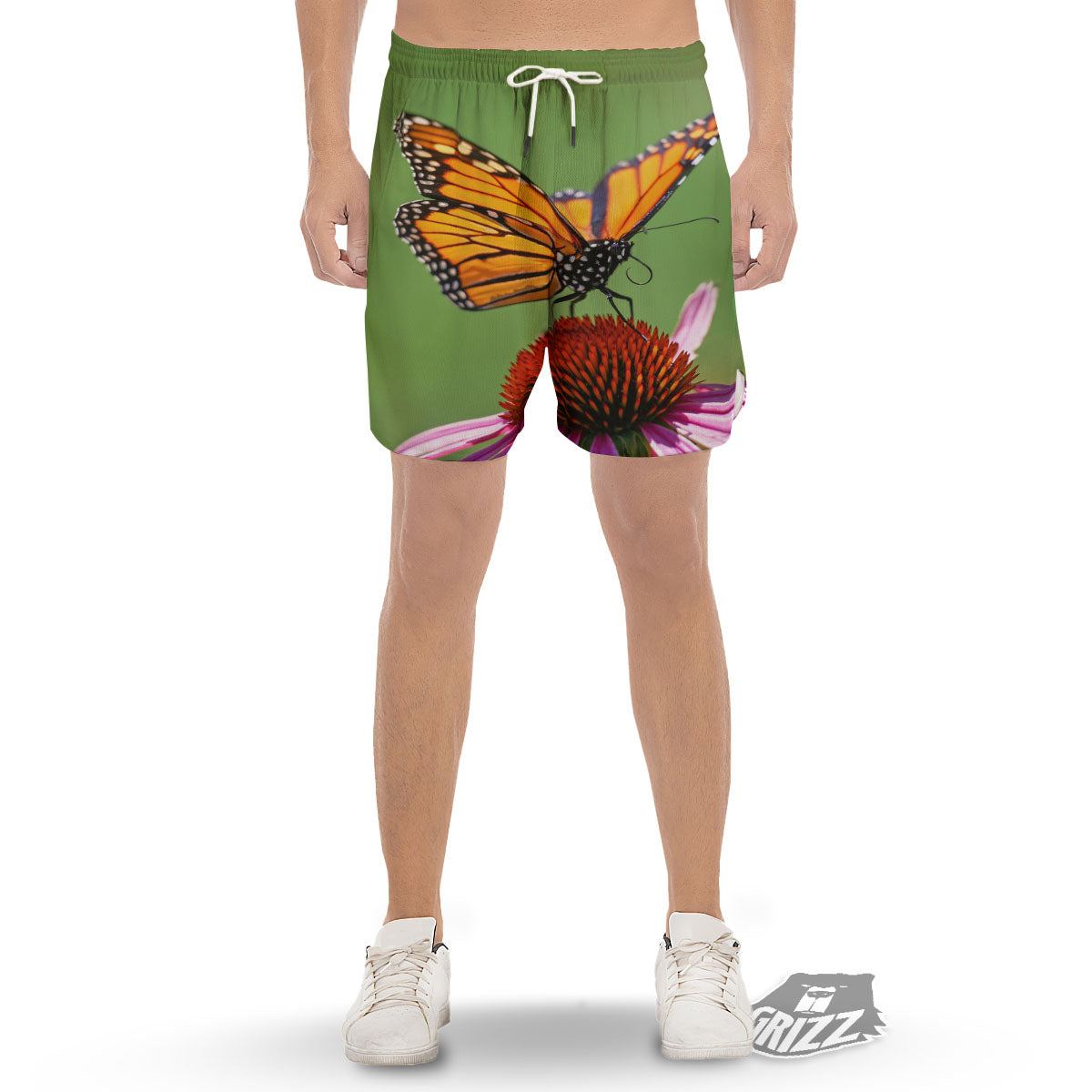 Butterfly Monarch Orange Print Men's Gym Shorts-grizzshop