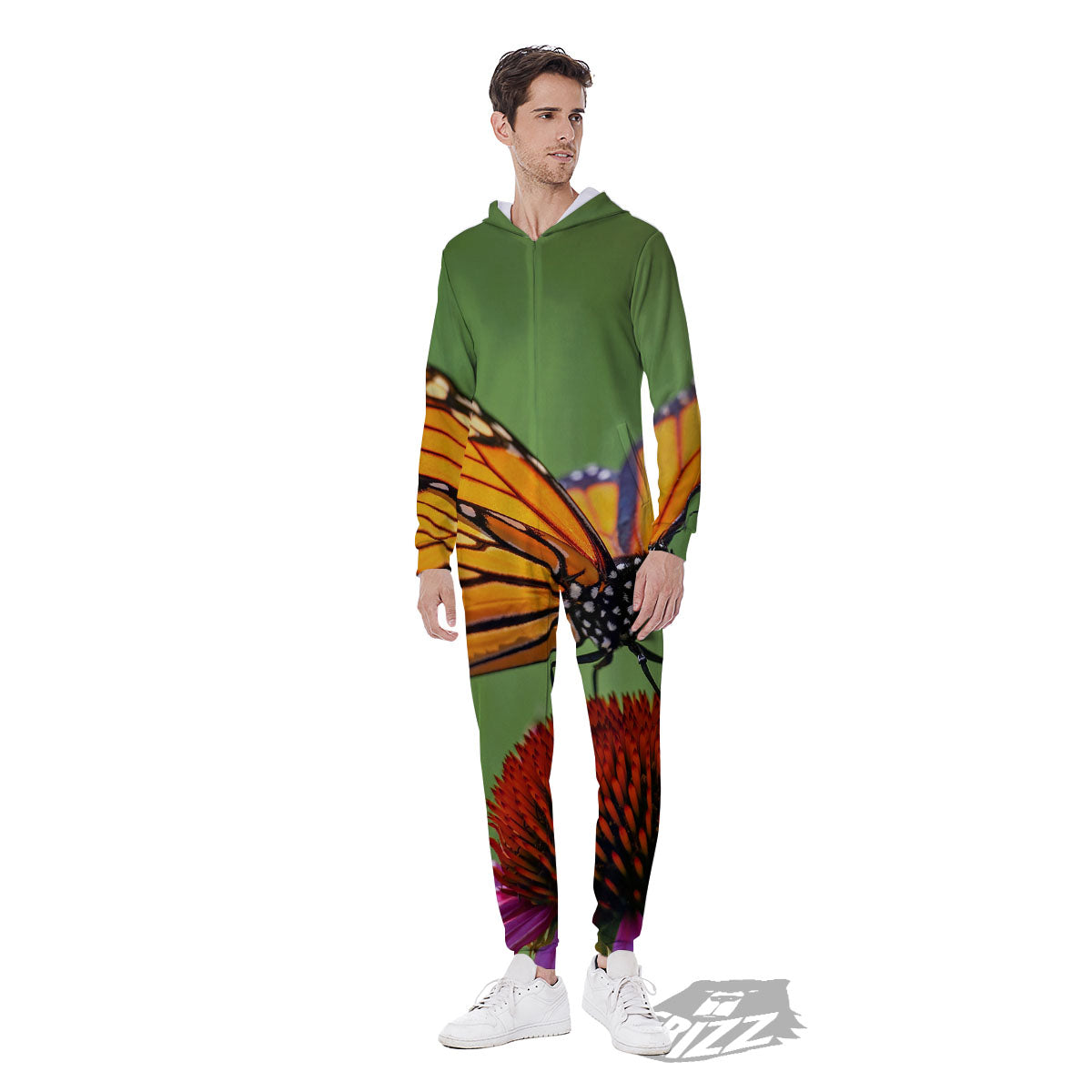 Butterfly Monarch Orange Print Men's Jumpsuit-grizzshop