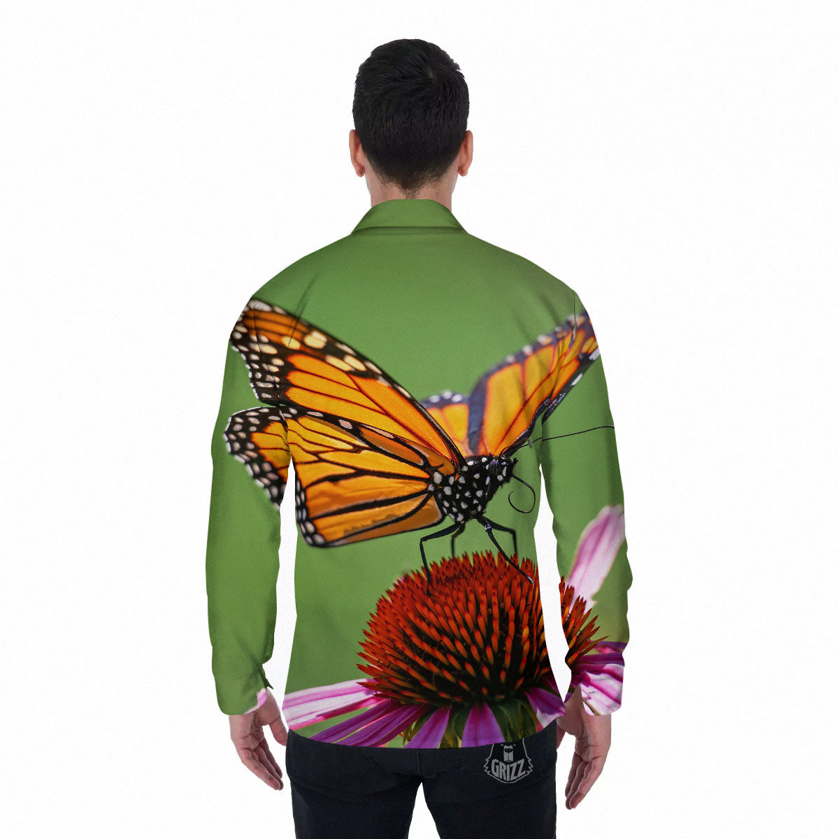 Butterfly Monarch Orange Print Men's Long Sleeve Shirts-grizzshop