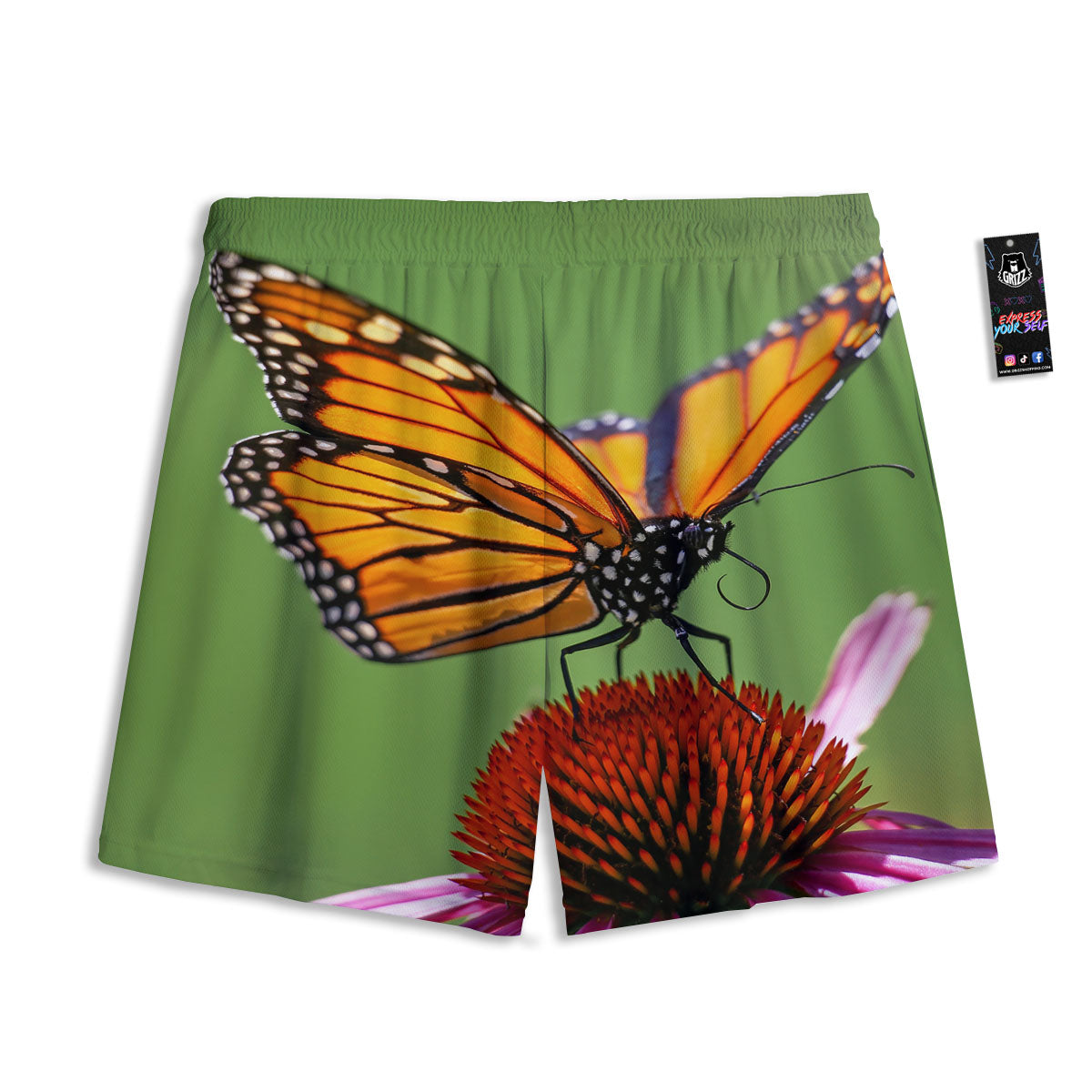 Butterfly Monarch Orange Print Mesh Shorts
