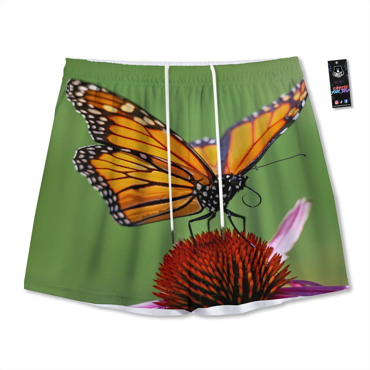 Butterfly Monarch Orange Print Mesh Shorts