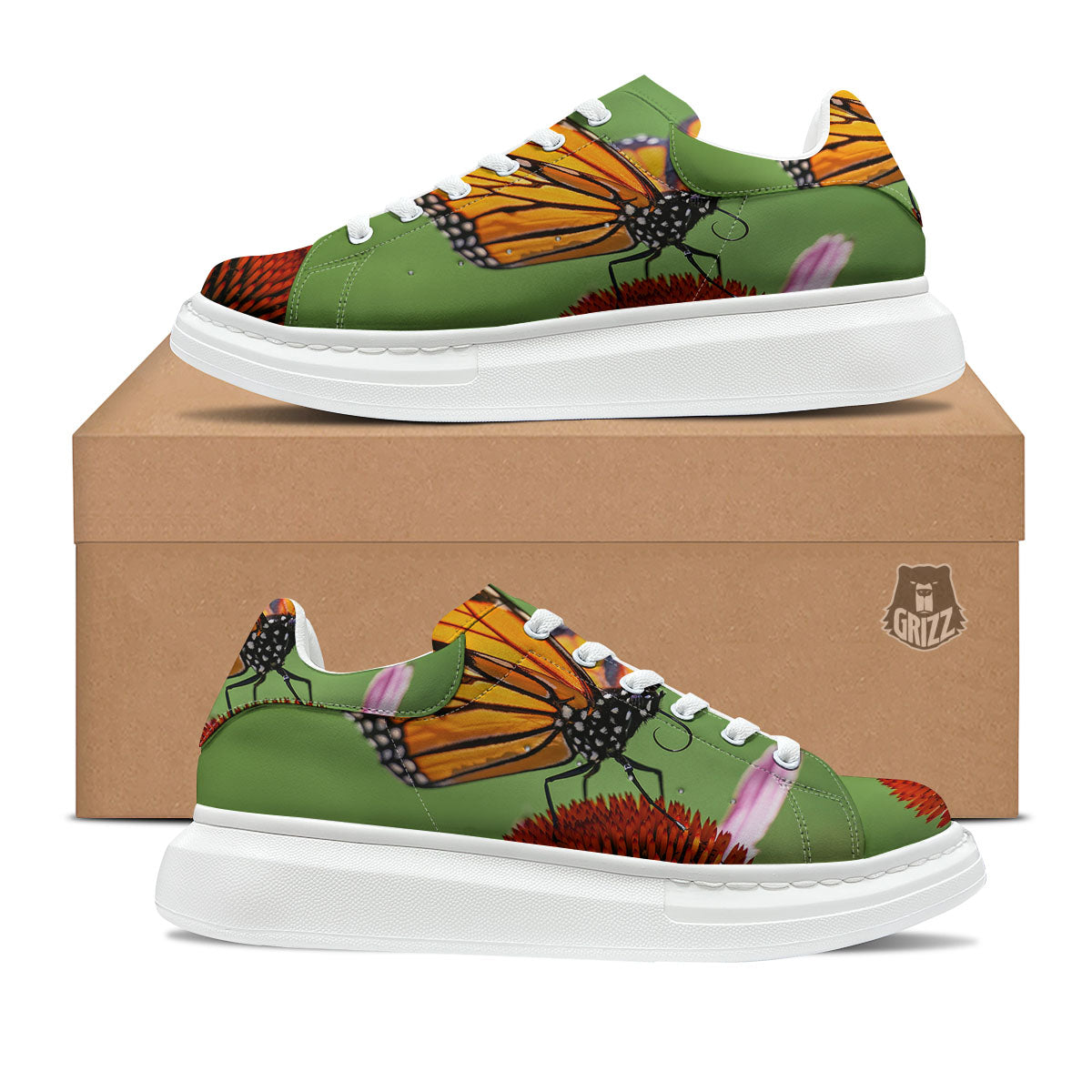 Butterfly Monarch Orange Print Platform Shoes-grizzshop