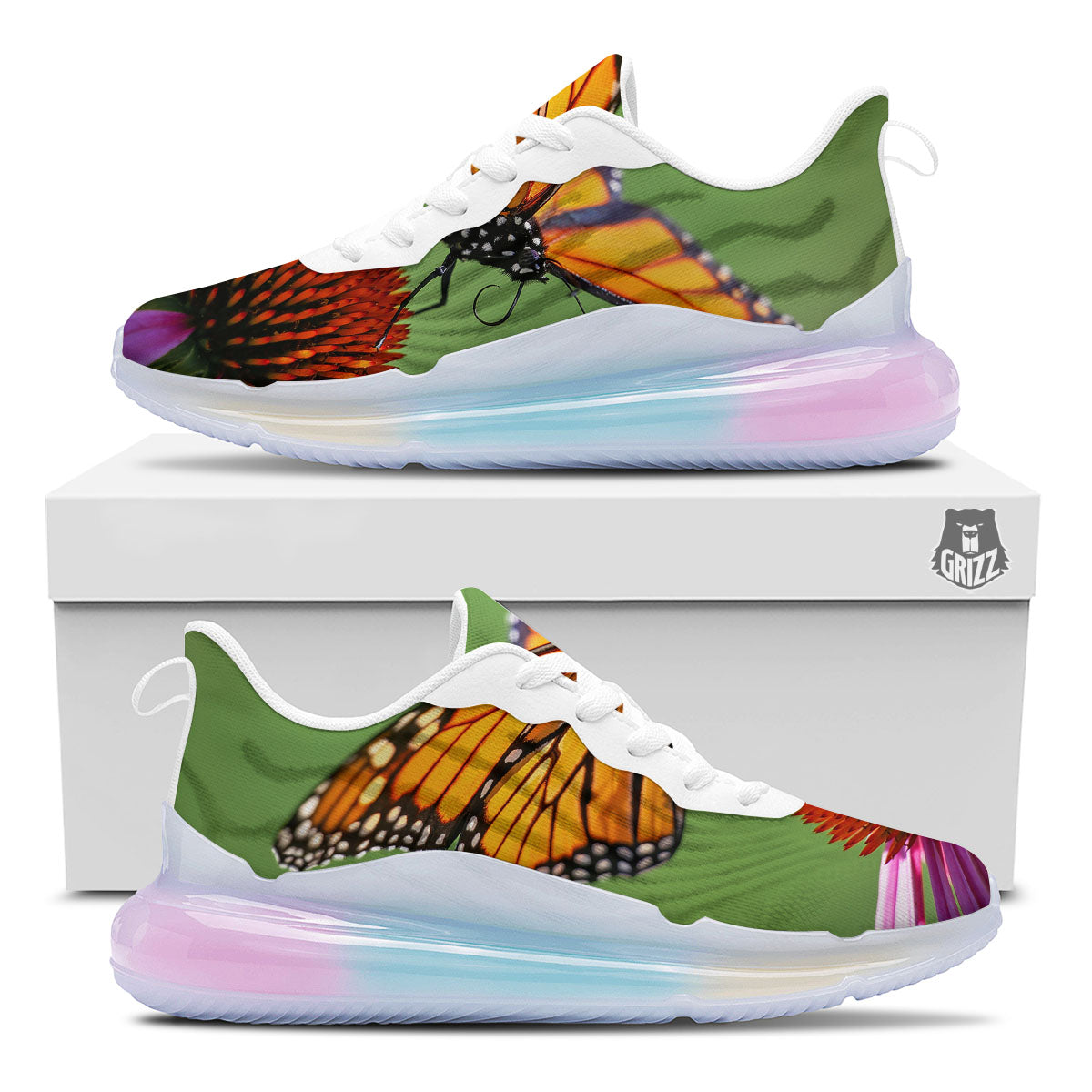 Butterfly Monarch Orange Print Running Sneakers-grizzshop