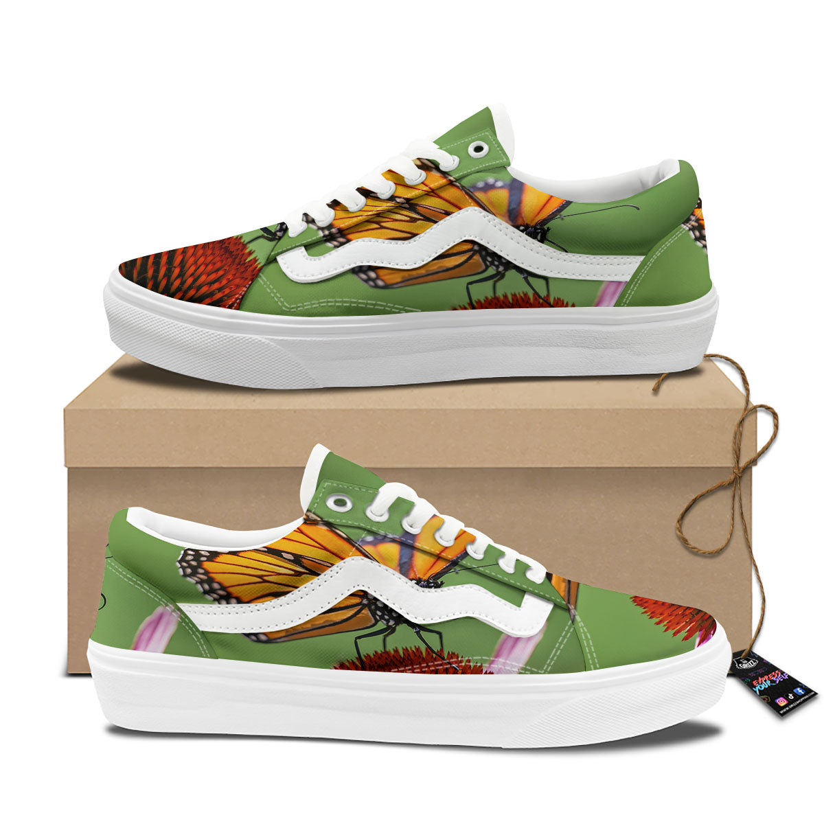 Butterfly Monarch Orange Print Skate Shoes-grizzshop