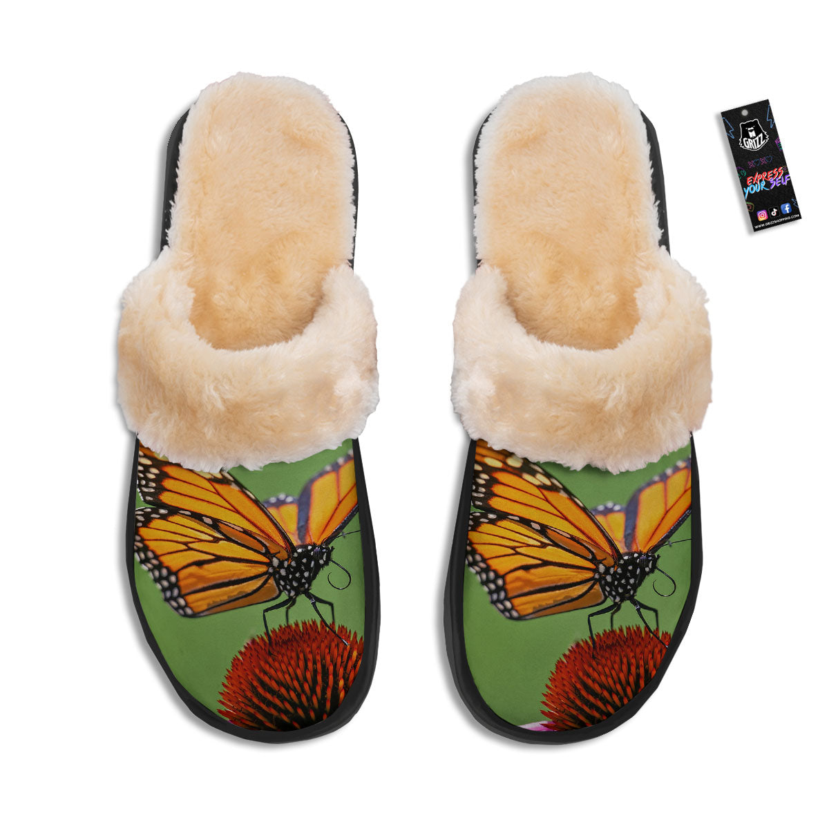 Butterfly Monarch Orange Print Slippers-grizzshop