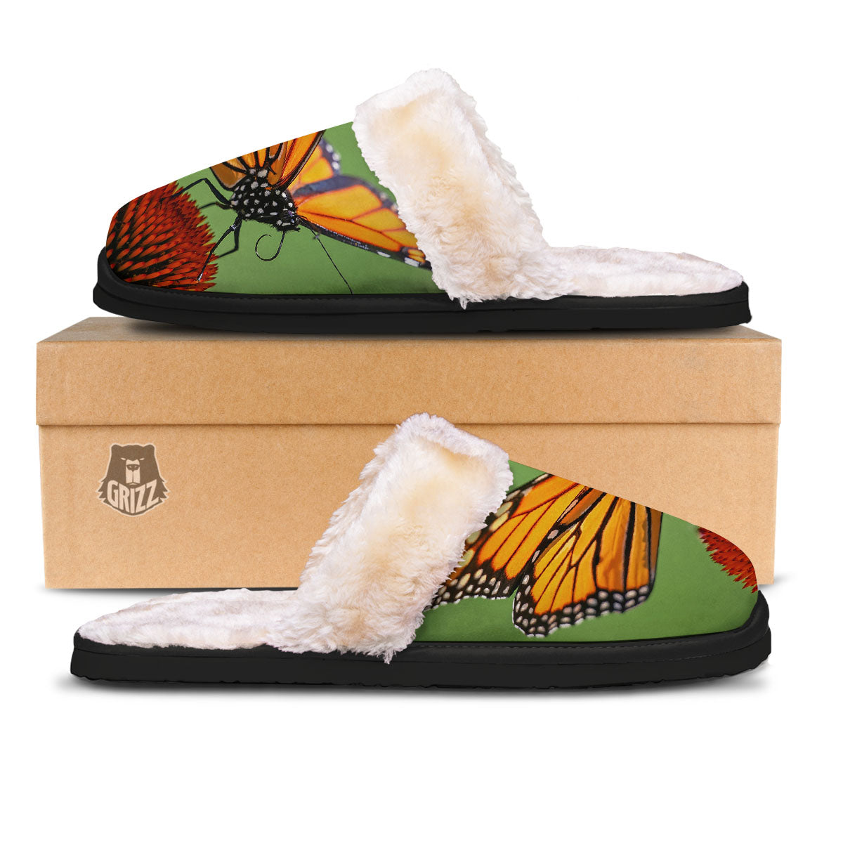 Butterfly Monarch Orange Print Slippers-grizzshop