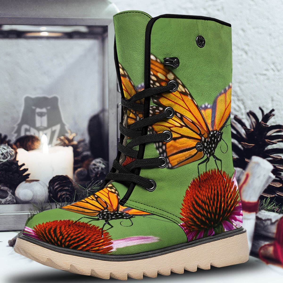 Butterfly Monarch Orange Print Snow Boots-grizzshop
