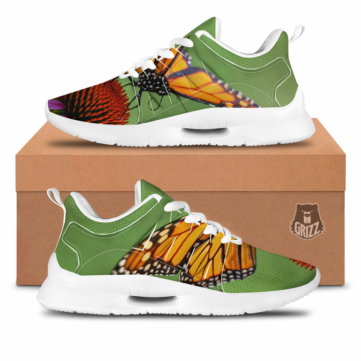 Butterfly Monarch Orange Print Tennis Shoes-grizzshop