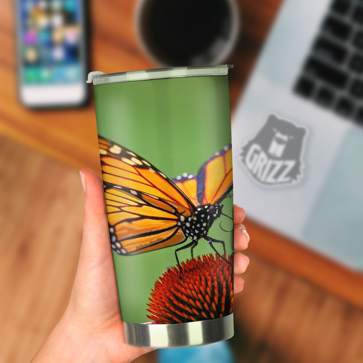 Butterfly Monarch Orange Print Tumbler-grizzshop
