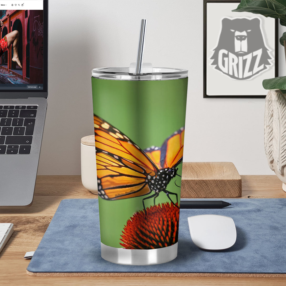 Butterfly Monarch Orange Print Tumbler-grizzshop