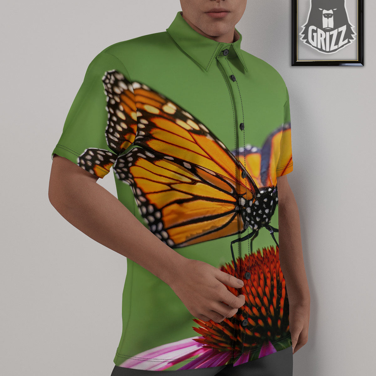 Butterfly Monarch Orange Print Untucked Shirts-grizzshop