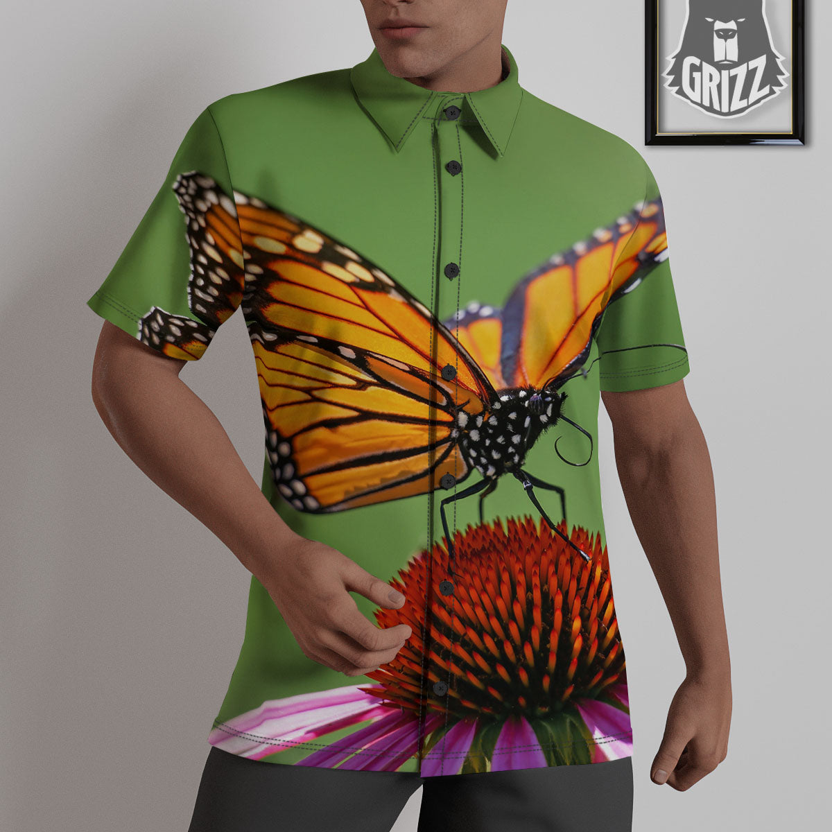 Butterfly Monarch Orange Print Untucked Shirts-grizzshop