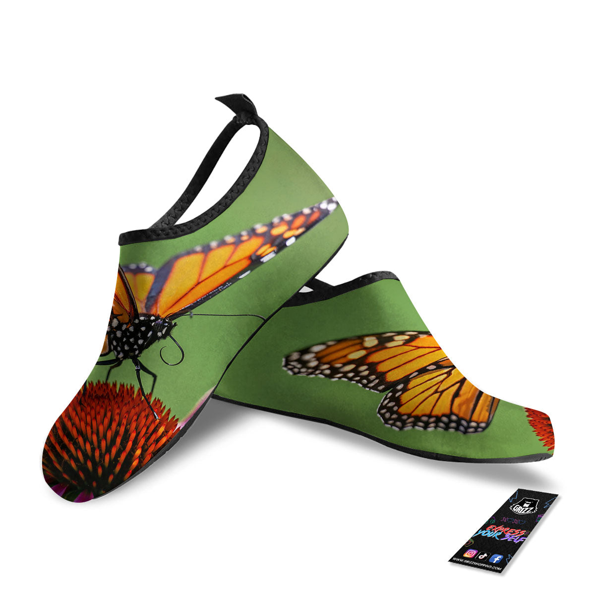 Butterfly Monarch Orange Print Water Shoes-grizzshop