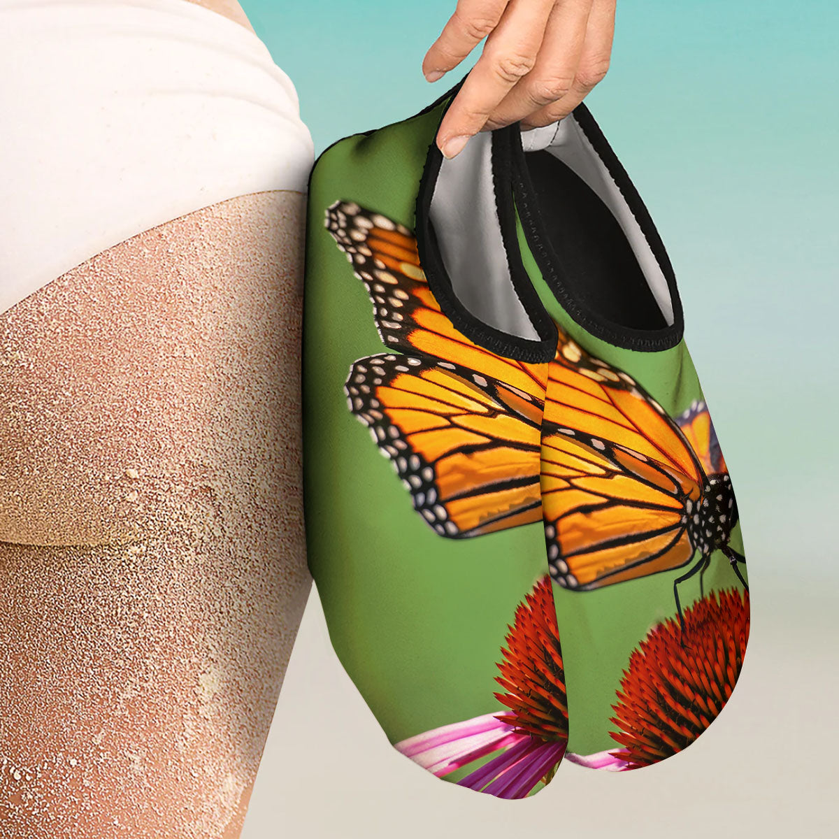 Butterfly Monarch Orange Print Water Shoes-grizzshop