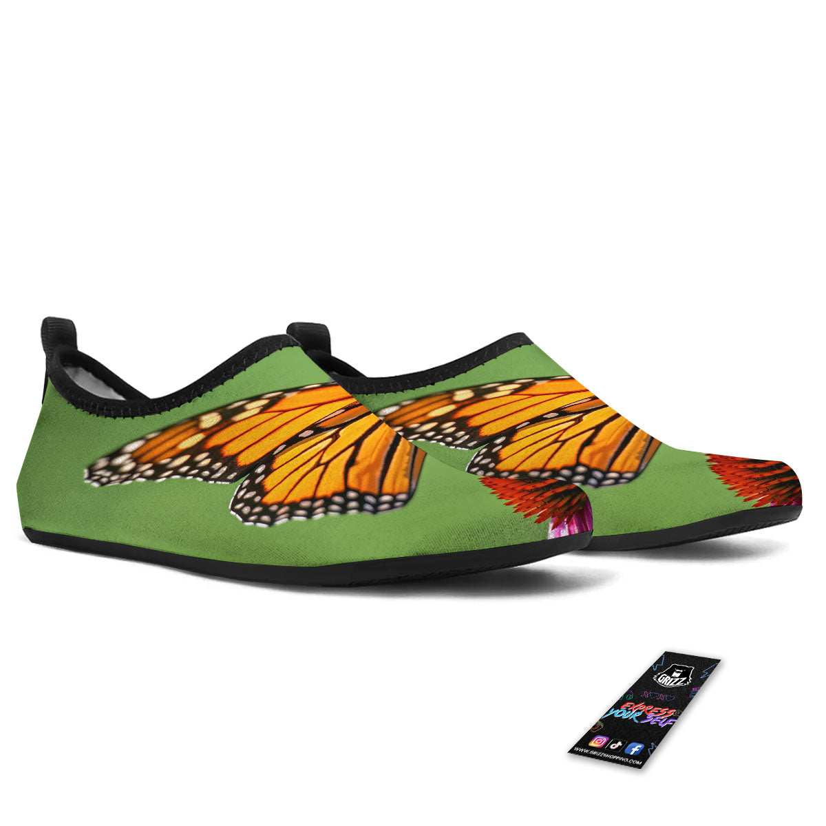 Butterfly Monarch Orange Print Water Shoes-grizzshop
