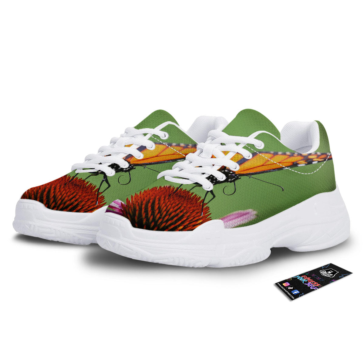 Butterfly Monarch Orange Print White Chunky Shoes-grizzshop
