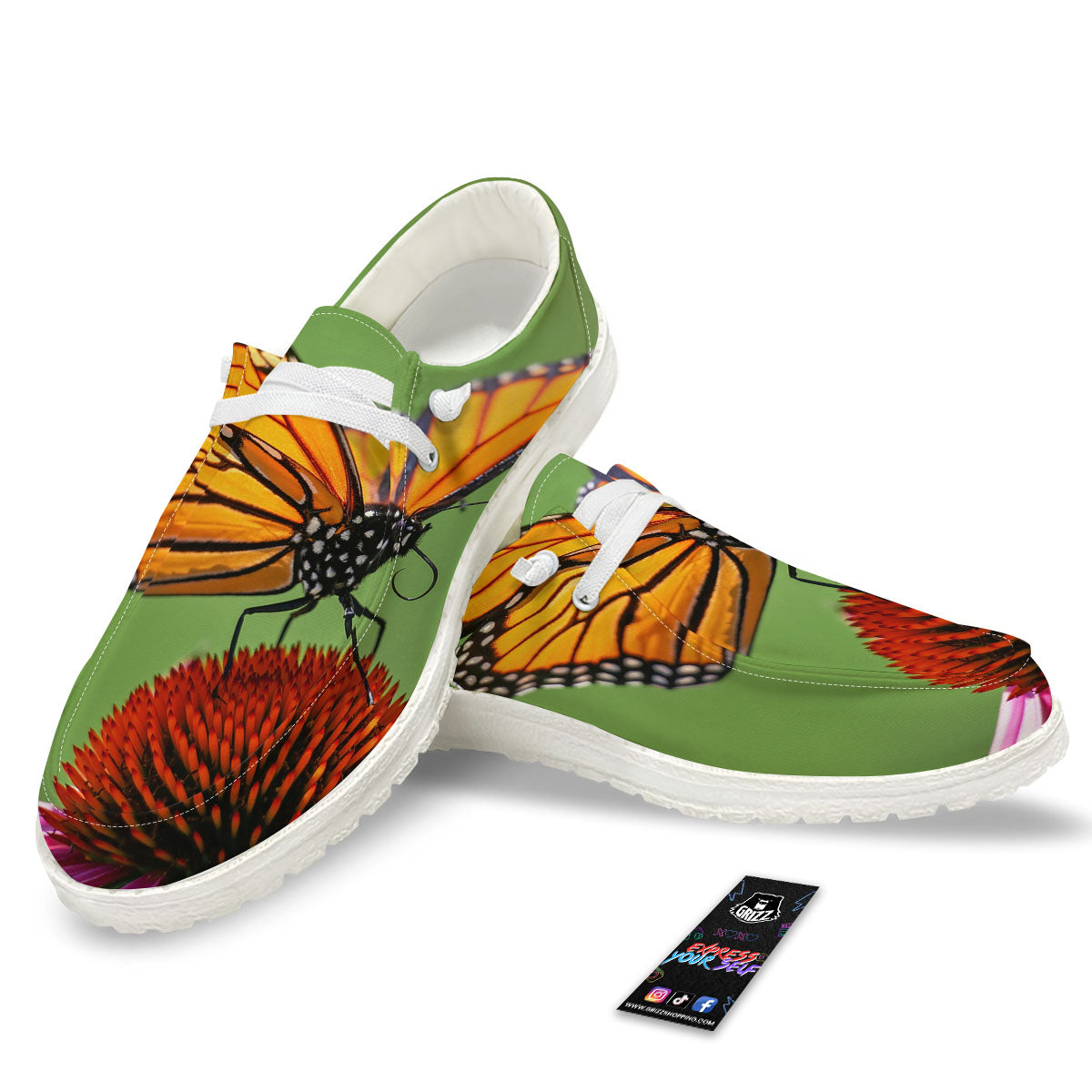 Butterfly Monarch Orange Print White Loafers-grizzshop
