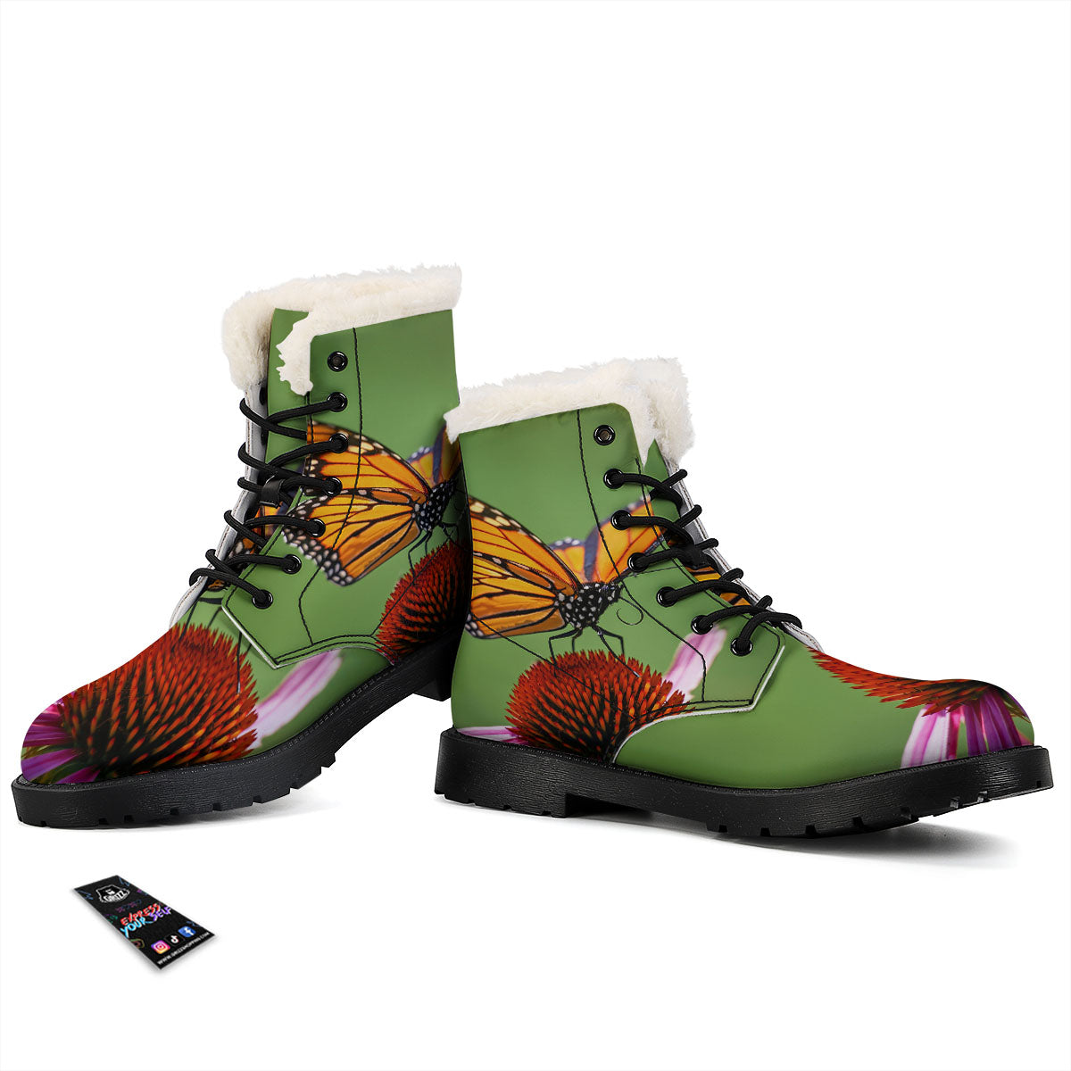 Butterfly Monarch Orange Print Winter Boots-grizzshop