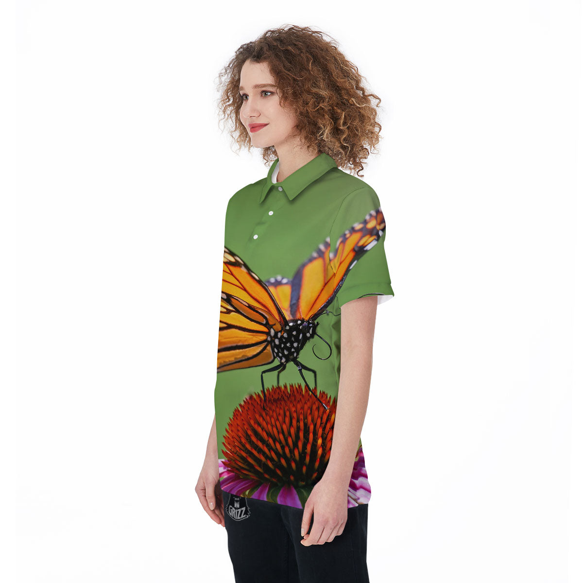 Butterfly Monarch Orange Print Women's Golf Shirts-grizzshop