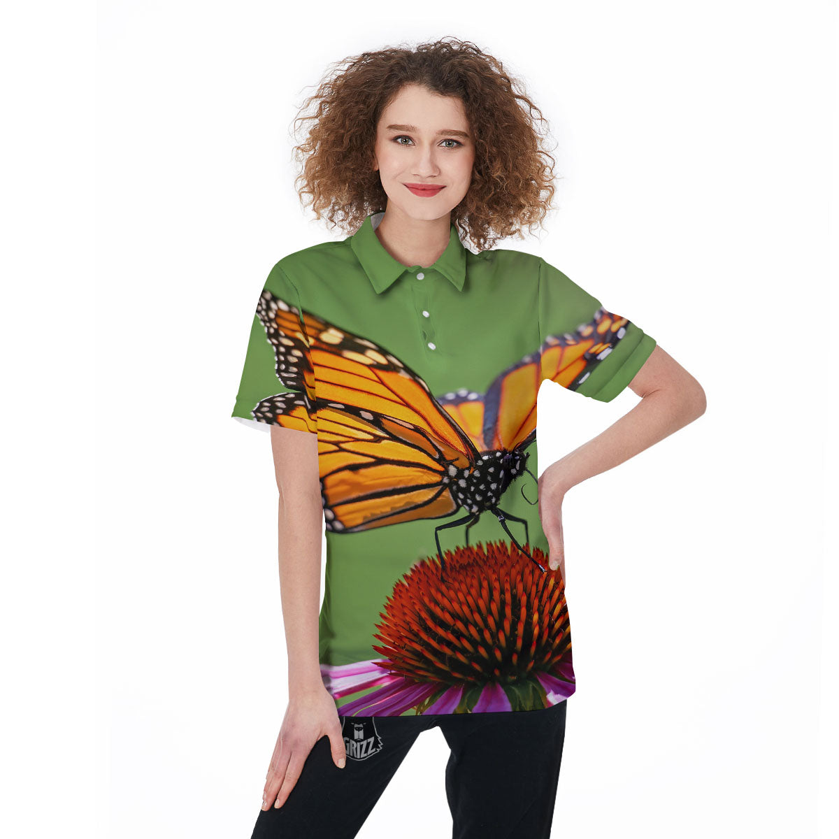 Butterfly Monarch Orange Print Women's Golf Shirts-grizzshop