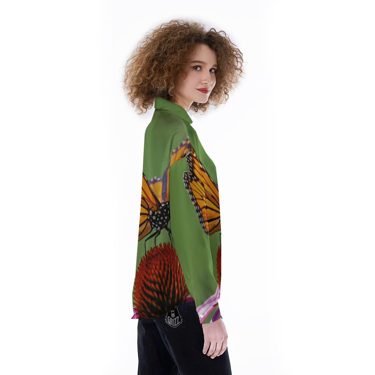 Butterfly Monarch Orange Print Women's Long Sleeve Shirts-grizzshop