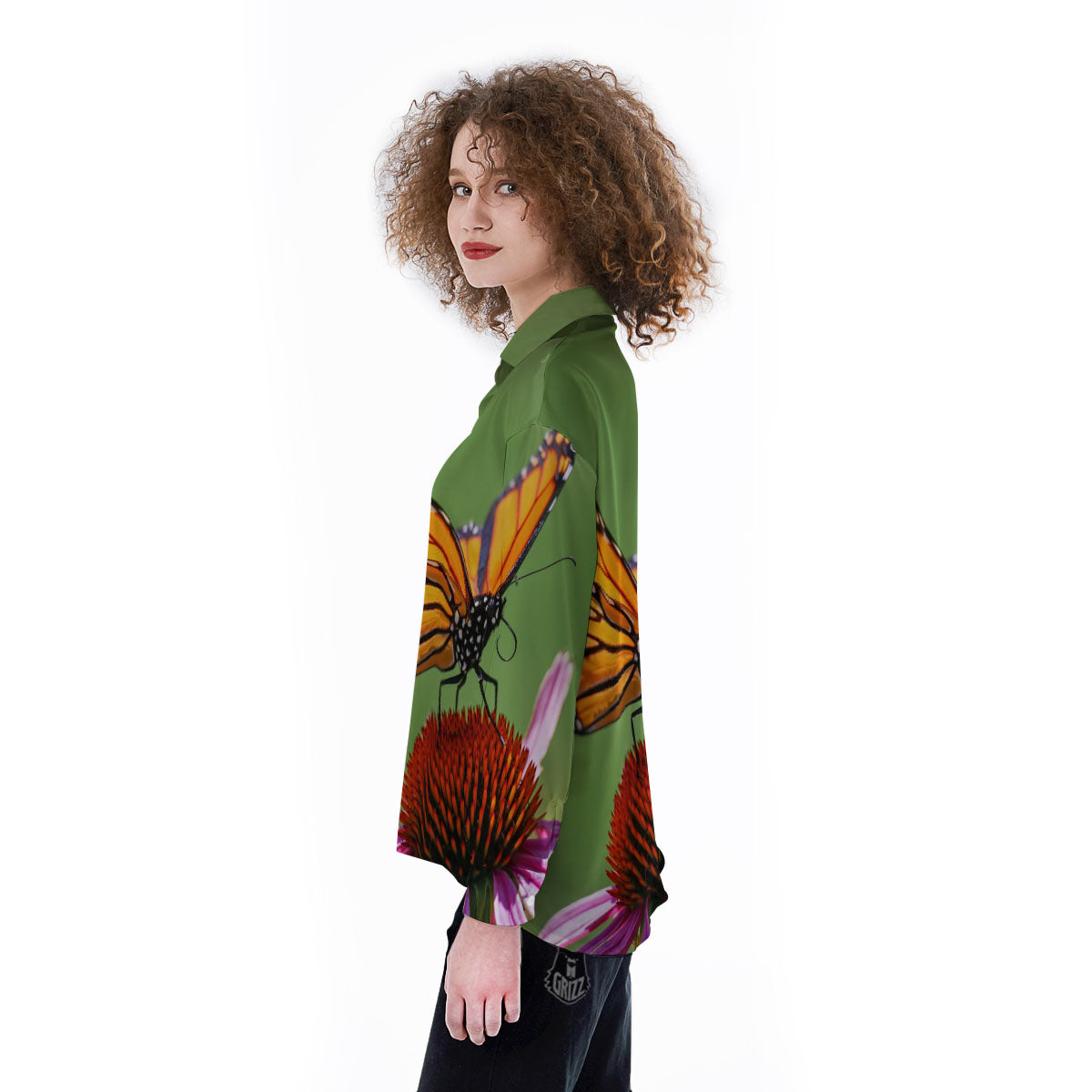 Butterfly Monarch Orange Print Women's Long Sleeve Shirts-grizzshop