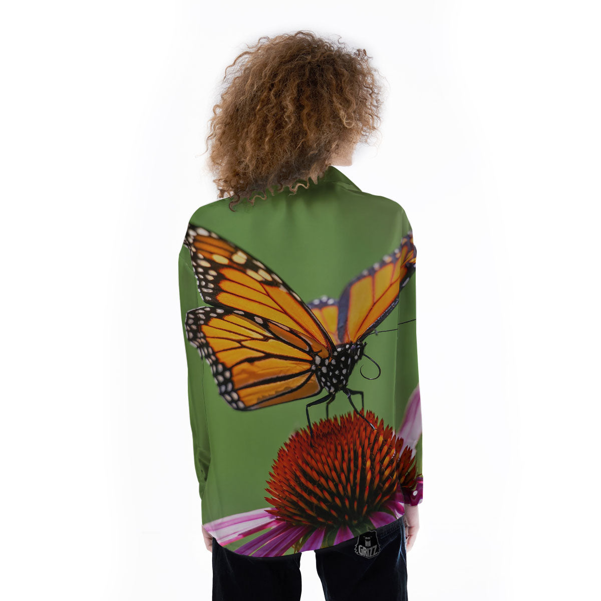Butterfly Monarch Orange Print Women's Long Sleeve Shirts-grizzshop