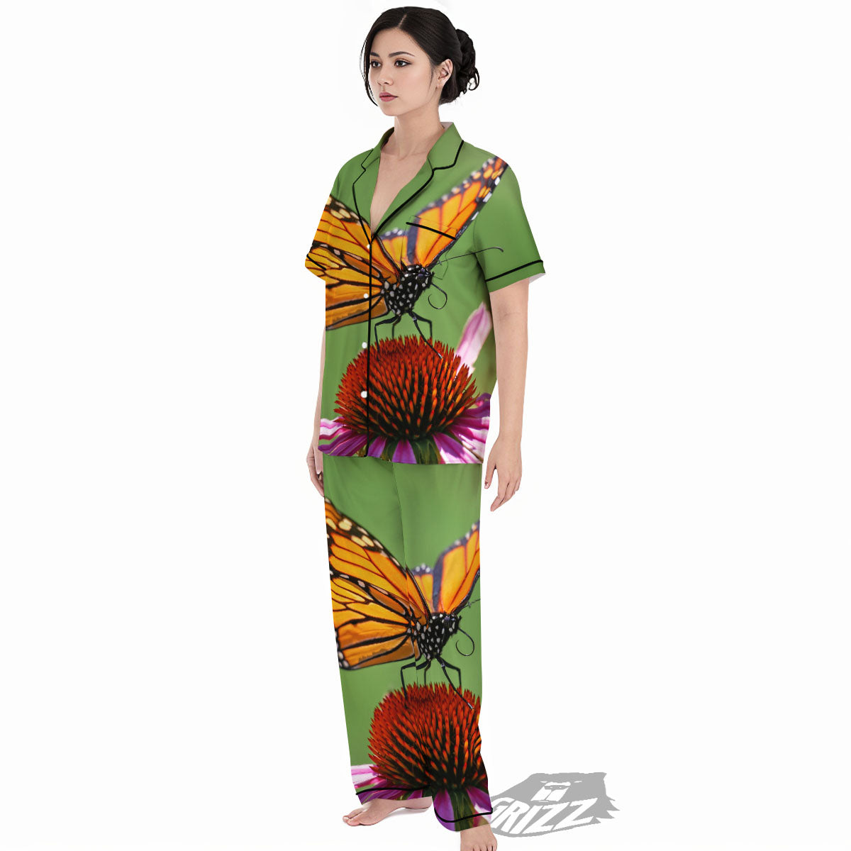 Butterfly Monarch Orange Print Women's Pajamas Set-grizzshop