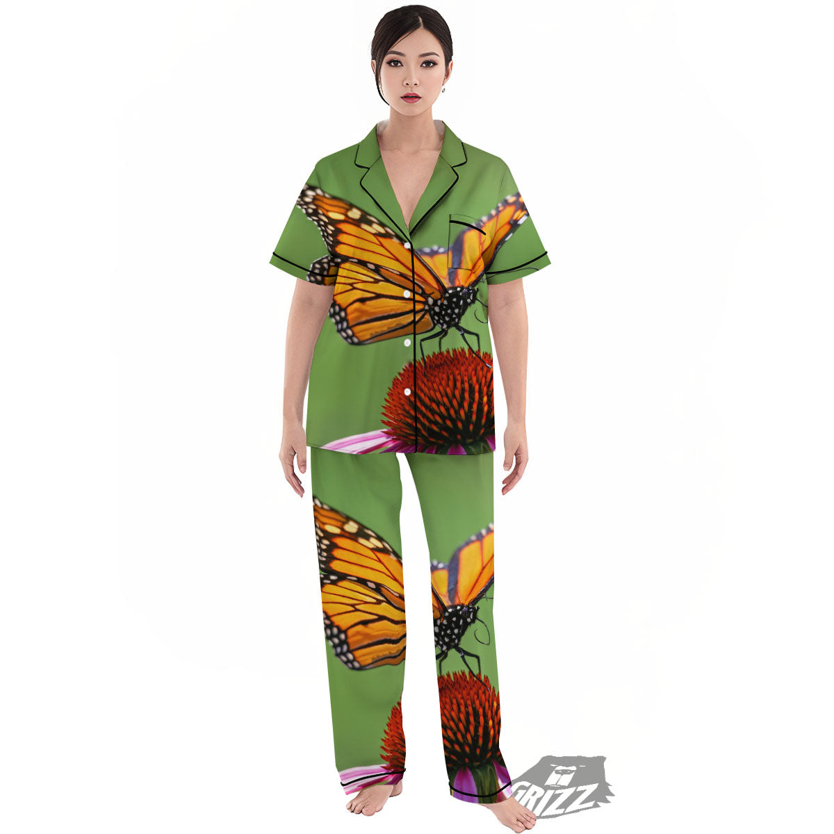 Butterfly Monarch Orange Print Women's Pajamas Set-grizzshop