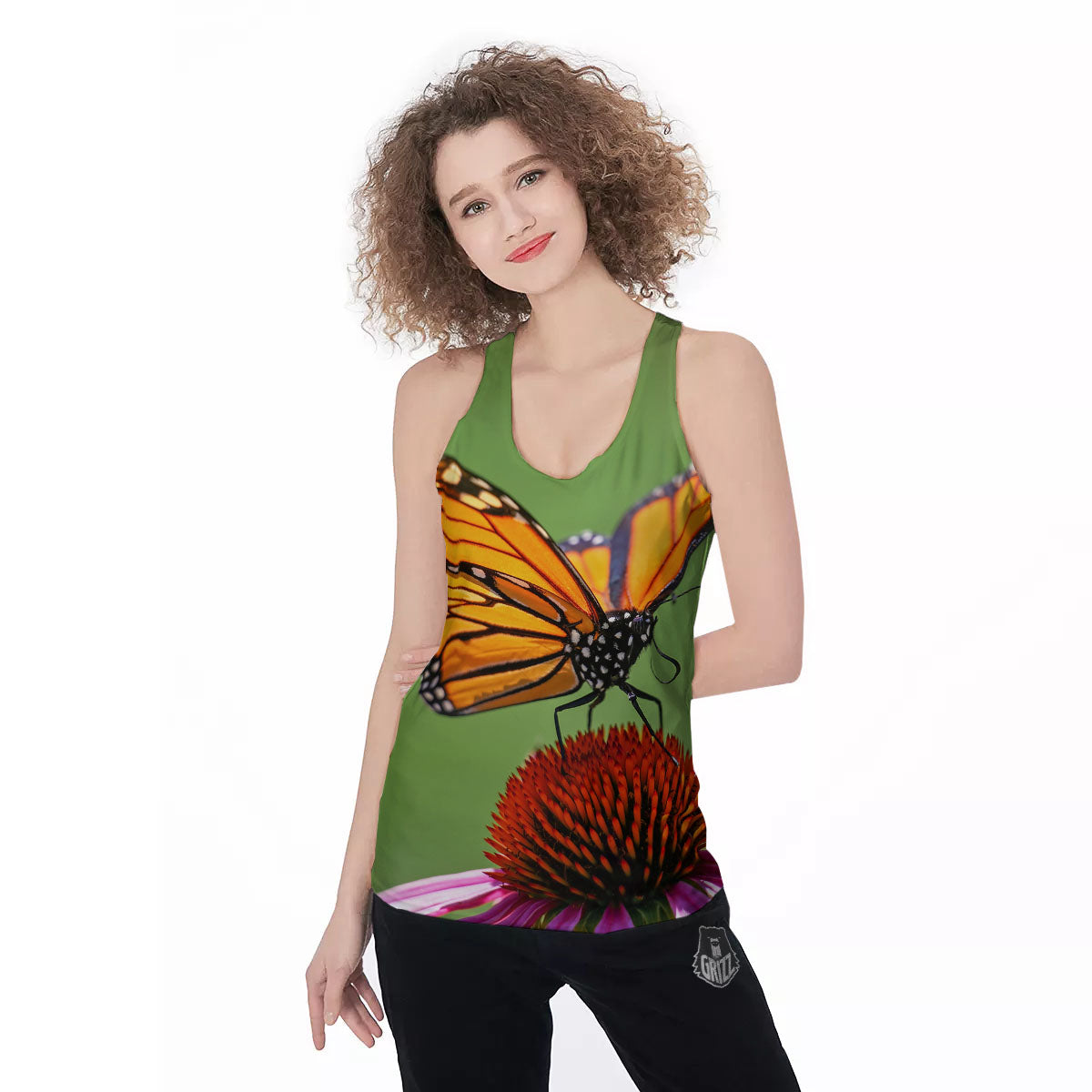 Butterfly Monarch Orange Print Women's Racerback Tank Top-grizzshop