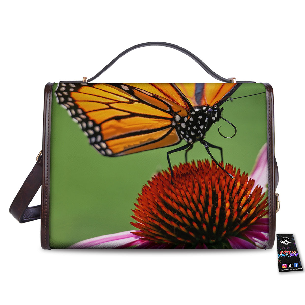 Butterfly Monarch Orange Print Women's Satchel Bag-grizzshop
