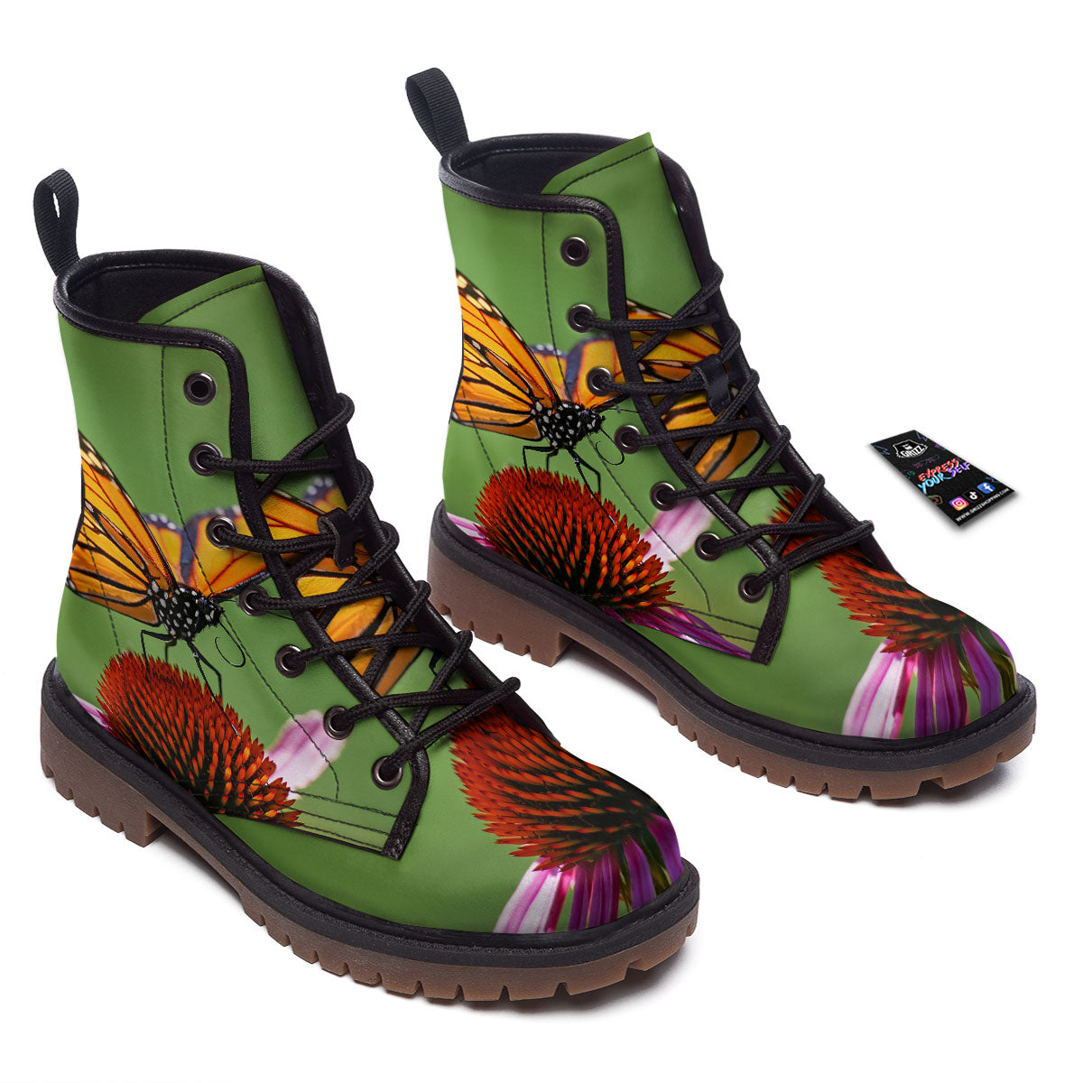 Butterfly Monarch Orange Print Work Boots-grizzshop