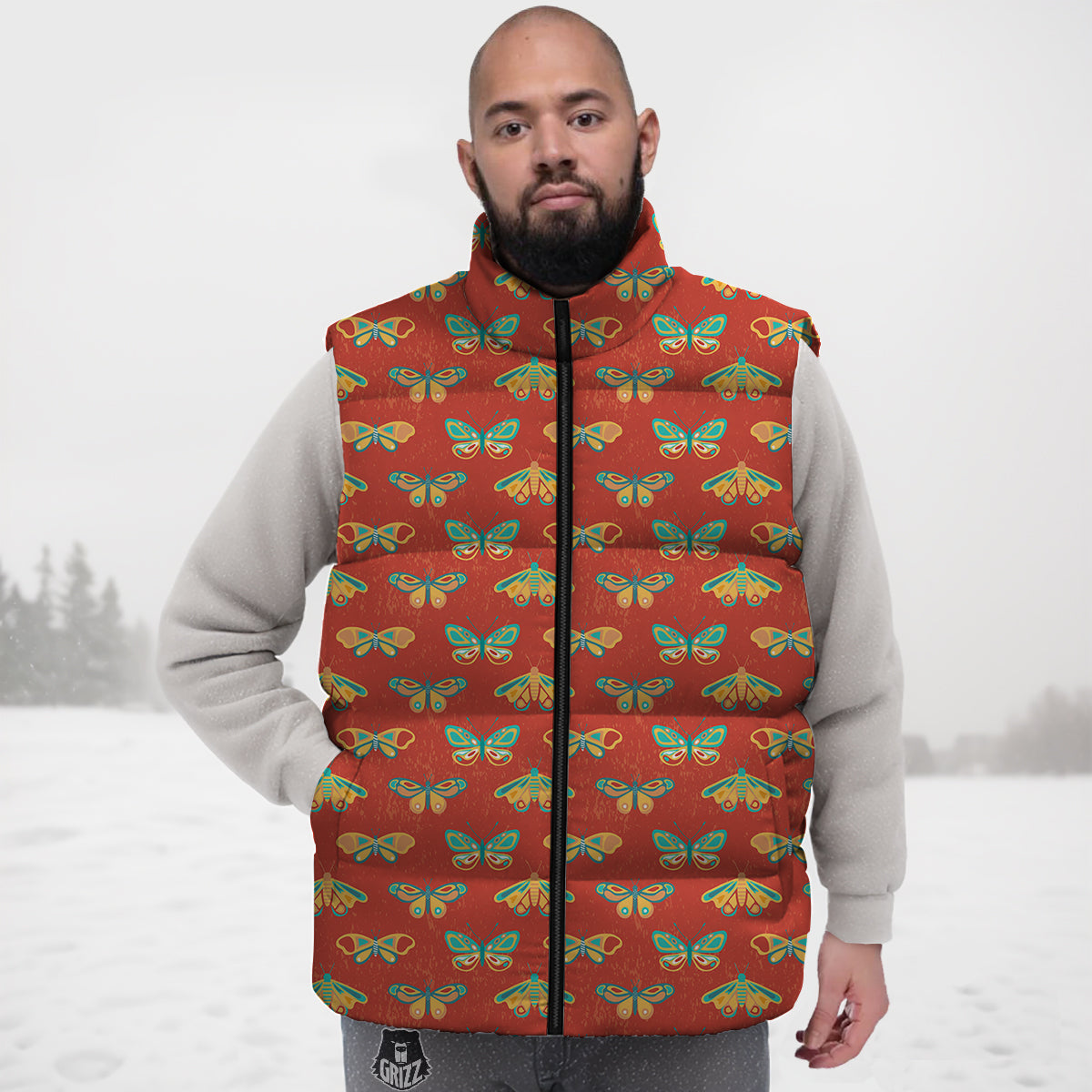 Butterfly Monarch Vintage Print Pattern Down Vest