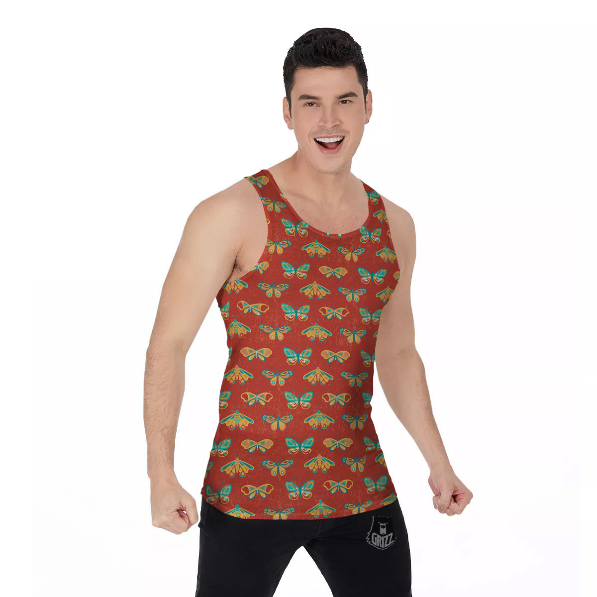 Butterfly Monarch Vintage Print Pattern Men's Tank Top-grizzshop